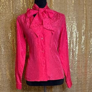 Elegant Women's Pink Blouse with Bow Detail 100% SILK
